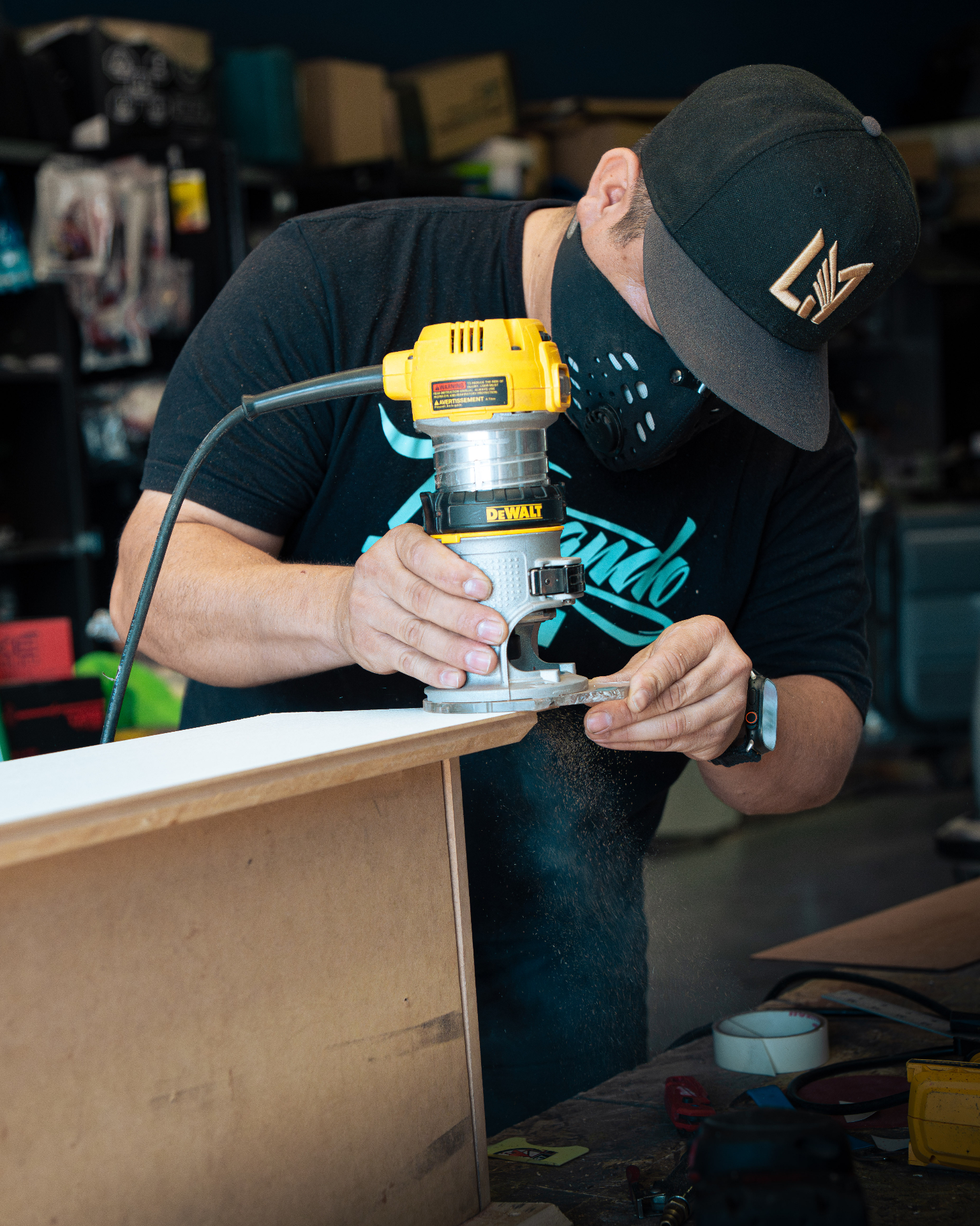 VIP Kustomz technician routing a custom subwoofer enclosure